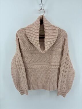 Elie Tahari Blush Cable-Knit Turtleneck Sweater